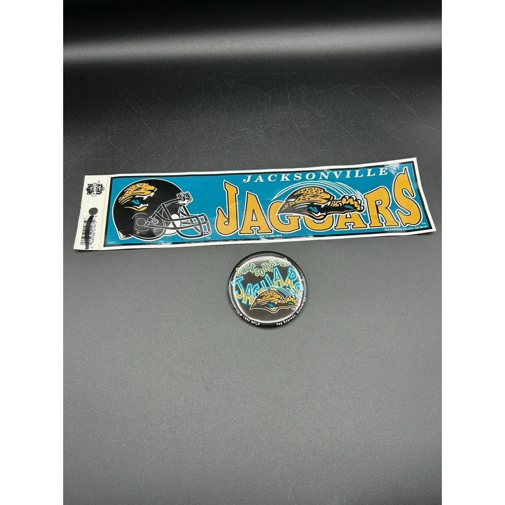 VTG Jacksonville Jaguars Bumper Sticker (2) And Pin Button Set 90's